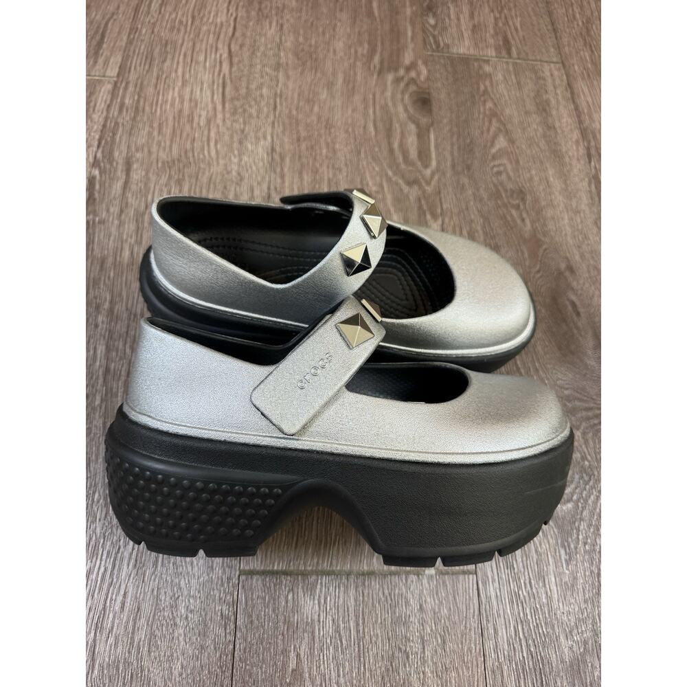 Crocs Stomp Metallic Mary Jane Platform Shoe Silver Womens 6 Mens 4 Shoes - Picture 7 of 11